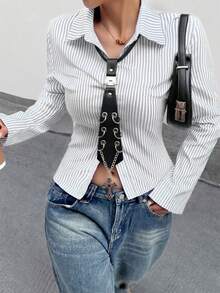 1件女款時尚龐克PU頸圈領帶，簡單套入式頸帶，嘻哈個性化鏤空鏈條十字設計，適合派對、聚會、購物、街拍 - 彩色 - 查看 1