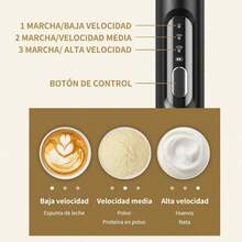 Espumador de Leche 6 en 1 con Base de Soporte, Espumador Elctrico Recargable con 3 Cabezales de Acero Inoxidable y 3 Velocidades, Batidora de Cafe para Latte, Capuchino, Caf - Negro - Ver 5