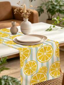 1pc Lemon Pattern Printed Table Runner, 4pcs Lemon Pattern Printed Placemats, Suitable For Holiday, Party, Birthday, Dinner, Kitchen Restaurant Table Decoration, All Seasons Room Decor, Home Textile Decoration Table Runner - Multicolor - View 5