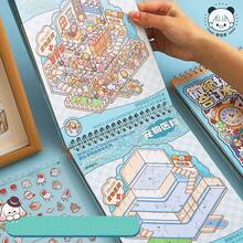 1pc Tirado Miniature Scene Scrapbook Sticker Book, 3D Miniature House Diorama DIY Collage Stickers, Back To School Craft Supplies Sticker Book - Multicolor - View 2