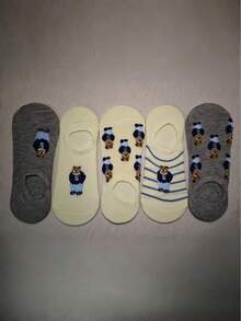 5 pares de calcetines estilo coreano Ins con pequeños osos, calcetines de algodón de corte bajo, antideslizantes, adecuados para primavera y verano - Multicolor - Ver 7