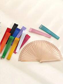 Vintage Handheld Folding Fan, Solid Color Wooden Folding Fan, Minimalist Style Suitable For Women, Modern Simple Classical Folding Fan, Dance Performance Prop, Wedding Party Home Decor - Multicolor - View 4