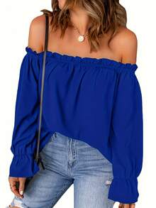 Blusa de hombros descubiertos de estilo europeo y americano, camisa de primavera/otoño - Development - [Rojo] - Ver 10