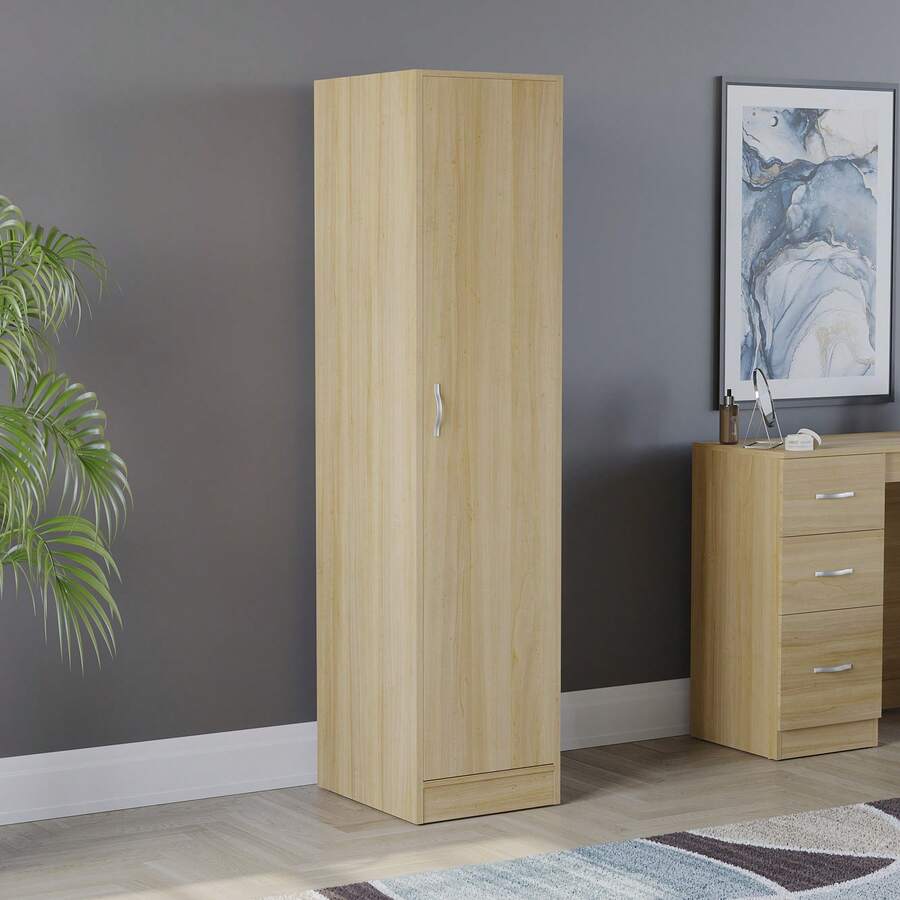 Home Discount Vida Designs Riano 1 Door Wardrobe Storage Organisation Bedroom Furniture Tall Lone Standing Cupboard Easy To Build MDF - Pine - Pine - View 1