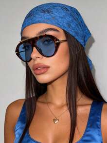 1 Pair Oversized Oval Metal Temple Women's Fashion Glasses Tortoiseshell Women's Eyewear Suitable For All Seasons Vacation Beach Accessory Daily Casual Versatile Glasses Outfit Accessory - Blue - View 3