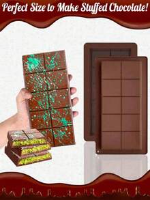 1 pieza Molde de silicona marrón para barra de chocolate, bandeja antiadherente - Flexible y duradera, antiadherente, fácil de limpiar y desmoldar, adecuada para hacer caramelos rellenos de aspecto profesional, barras de chocolate, horneado y decoración de pasteles, ya sean barras de proteína caseras, aperitivos keto o postres, fácil de desmoldar y cocinar - Herramienta esencial para horno y refrigerador - Multicolor - View 3