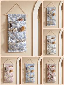 1pc Wall-Mounted Storage Bag, Cartoon Flower Print Home Hanging Bag. Large Capacity, Lightweight And Sturdy, Baby Room Wall-Mounted Storage Bag, Multi-Pocket Fabric Bedside Storage Organizer, Space-Saving Hanging Bag For Baby Diapers And Toys, Can Store Baby Underwear, Socks, Stationery, Skincare Products, Diapers And Various Small Items, Unisex, Essential Storage Item For Home, Rental, Dormitory, Study. - Multicolor - View 1