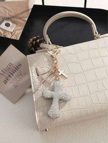 Colgante de Cruz Personalizado con Pedrería Completa, Encanto de Llavero Estilo Dulce & Fresco de Nicho, Accesorio Versátil para Bolsos - Multicolor - Ver 4