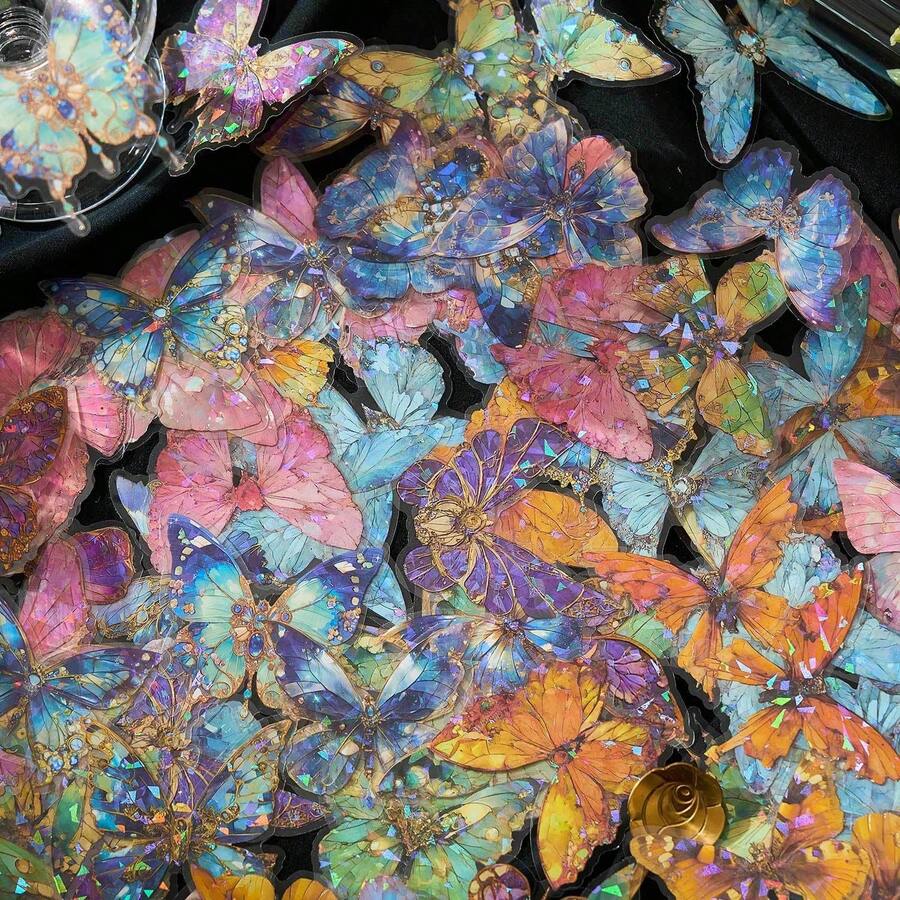 1包20入3D雷射蝴蝶DIY裝飾PET貼紙，適用於剪貼簿與學校用品