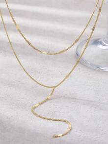 VJS 1pc Elegant Vintage Style Stainless Steel Y-Shaped Necklace, Adjustable Double Layer Exquisite Elegant Long Necklace Y-Shaped Pendant Necklace For Women Daily Wear And Party - Multicolor - View 4