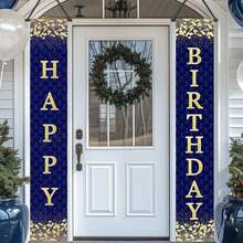 Blue & Silver Happy Birthday Door Banner Decoration For Men, Happy Birthday Banner Porch Sign Party Supplies, 16th 18th 21st 30th 40th 50th 60th Birthday Decor Outdoor Indoor - Blue and Gold - View 3