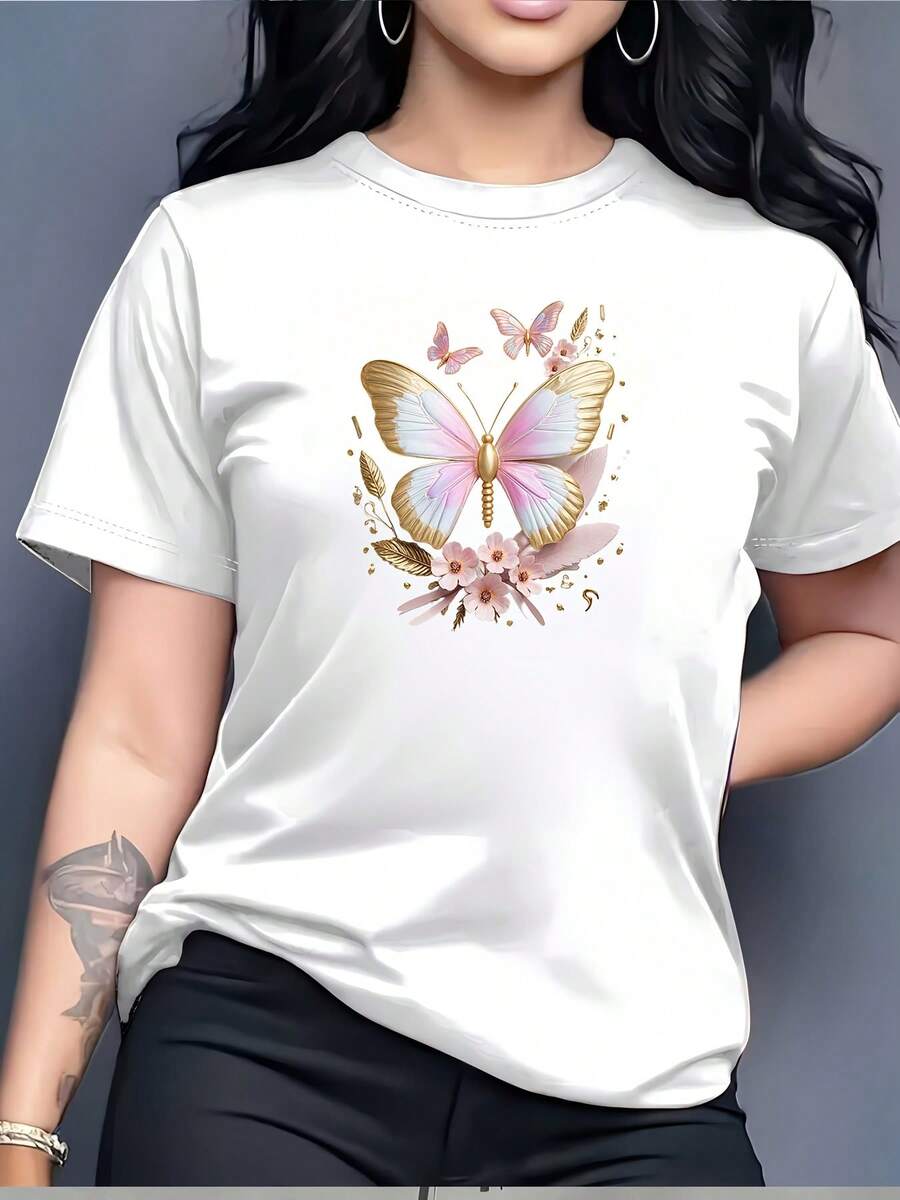 Ideal para ocasiones informales, la camiseta Butterfly Blossom Juneteenth Celebration es un regalo ultra suave de 180 g, perfecta para la familia y el equipo, e ideal para fiestas de verano y reuniones de trabajo. Diseñada para satisfacer las necesidades de moda de la mujer contemporánea, ofrece una solución elegante para un uso diario cómodo y a la moda. - Blanco - Ver 1