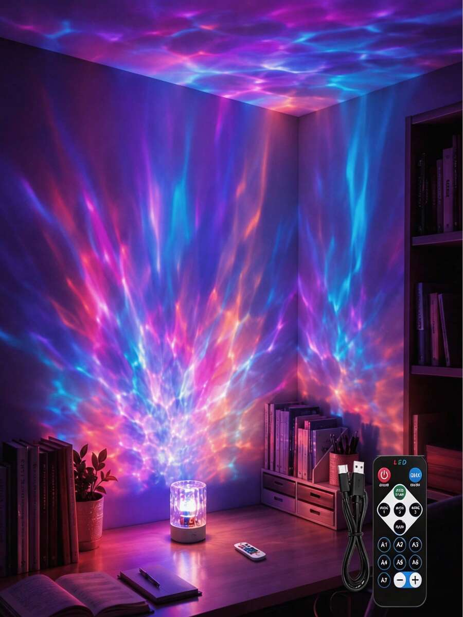 1pc[Wave Projection Lamp]White Desktop Night Light, Colorful Water Ripple Atmosphere Light | Suitable For Living Room, Desk, Bedroom, Home Decor | USB Powered