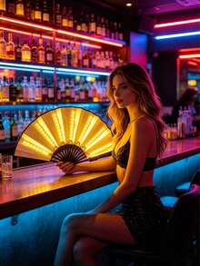 Cool Colorful Fan With Multi-Color Glowing Bouncing Effect, Foldable Design, Electronic Letter Lighting, Atmosphere Prop, Party Performance Accessory, Sparkling Fan, Suitable For Online Wine Tasting, Parties - Luminous Fan - View 3