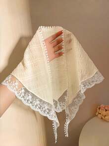 Pañuelo triangular de encaje estilo francés y campestre, elegante bandana con bordado floral, accesorio para el cabello de verano para playa y resort - Multicolor - Ver 19