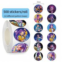 500pcs K-Pop Anime Round Stickers, Self-Adhesive Sticker Roll, Cute Character Labels, Suitable For Scrapbooking And Gift Wrapping - Multicolor - View 7