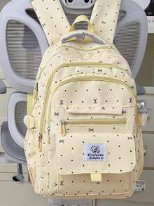 Ransel Polkadot dengan Pita, Tas Sekolah Siswa dengan Tempelan Kartun Lucu, Ransel Komuter Multi-Layer Kapasitas Besar - MultiWarna - View 9