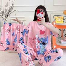 Bộ đồ ngủ và áo choàng tắm Disney Minnie Mouse, áo tay ngắn + quần dài + quần short, đồ mặc nhà thường ngày, đồ ngủ in hình trái tim dễ thương, đồ mặc nhà mềm mại thoáng khí, đồ ngủ mùa hè cho fan Disney in hình Minnie Mouse, áo thun cổ tròn tay ngắn + quần lưng thun & quần short, đồ mặc nhà thoải mái rộng rãi, đồ ngủ nhẹ cho mọi mùa - Nhiều màu - Xem 10