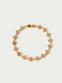 Glisma 1pc Colorful Fashionable Luxury Floral Zirconia Bracelet - Horizontal and Vertical Link - View 10