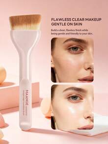 MAANGE 1 pieza Brocha de maquillaje profesional en ángulo , puede usarse como brocha para base, ultra suave, herramienta de maquillaje profesional, esencial para viajes, regalo de maquillaje. - Albaricoque - Ver 3