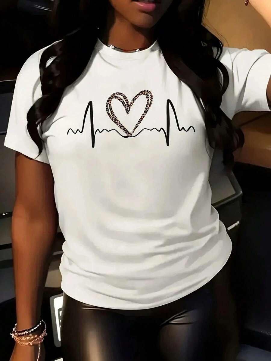 Soft & Airy Women's Luxury Tee, Light Fabric With Exceptional ComfortPlus Size Women's T-Shirt - Zebra & Leopard Animal Print Heart Design, Casual Round Neck Short Sleeve Top, Machine Washable All-Season Comfort Fit, Ladies T Shirts, Sweatshirt, Soft Fabric - 黑白1 - 查看 1