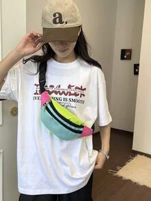 新款拼接女款腰包，單肩斜挎包，時尚胸包 - 彩色 - 查看 8