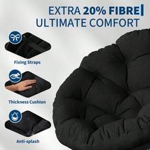 360° Drehbarer Papasan Sessel mit Fußhocker, Polyrattan Lounge-Sessel inkl. 6cm dickem Kissen, Wetterfester Gartenstuhl für Balkon & Indoor - Grau - Übersicht 7