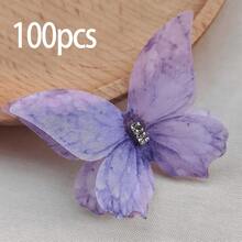 50/100件優雅彩色蝴蝶貼花，3D手工布藝貼片，雙層薄紗設計，輕盈細緻，適用於DIY髮夾、頭飾、婚紗禮服、服飾配件、花束包裝與珠寶製作 - 蝴蝶 - 查看 14