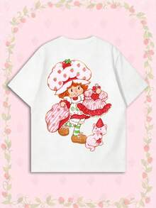 女款夏季 T-shirt，可愛貓咪派對印花寬鬆休閒 T-shirt，適合日常甜美女孩風，白色 - 白色 - 查看 1