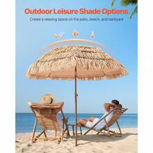 Tiki Umbrella, 6.5 Ft Thatched Patio Umbrella With Tilt, Hawaiian Style Beach Parasol With Durable PP Thatch And 8 Metal Ribs, Grass Pool Umbrellas For Beach, Patio, Poolside, Backyard & Garden - 6.5英尺 - 查看 2