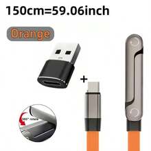 Wowssyo 240W 超快充 2 合 1 可折疊手機支架充電線，附 Type C 轉 USB 轉接頭，通用手機充電線，適用 與 Type C 智慧型手機 - 彩色 - 查看 3