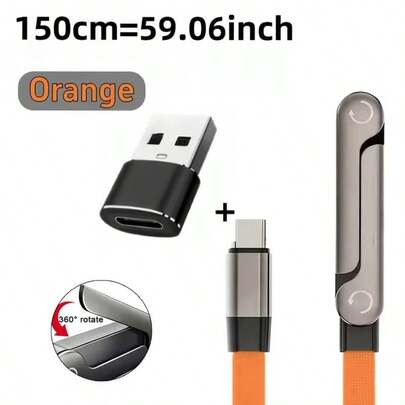  Wowssyo 240W 超快速充電線 + Type-C 轉 USB 轉接頭，2合1 折疊支架充電線，相容於 Type-C 接口手機與