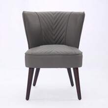 Armless Lounge Chair In Light Brown Genuine Leather – Solid Rubberwood Base, Modern Comfort - 灰色 - 查看 3
