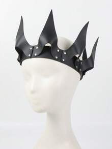 1 PC Gothic Punk PU Leather Crown Headpiece - Dark Style Halloween Cosplay Costume Accessory With Rivet Decoration, Carnival Party Role-Play Headband For Men And Women, Fantasy Theme Styling Accessory - Headdress - View 3