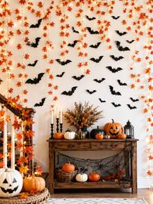 Halloween Autumn Maple Leaf Vine Wreath Set, Artificial Autumn Leaf Hanging Decor Wreath, Suitable For Halloween Wall Decoration, Party Backdrop, Porch, Patio, Fireplace And Window Display - Halloween Vine Set - View 2