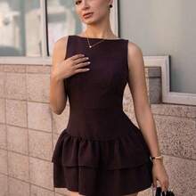 dahkjdgajy  Vestido mini de línea A con doble capa de volantes, sin mangas, en estilo vintage, romántico, elegante, juguetón, lindo, bohemio, para festivales de música, vacaciones, citas, trayectos y trabajo, apto para primavera/verano/otoño/invierno - Amarillo claro - Ver 5
