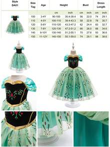 8pcs Girls Green Short Sleeve Floral Pattern Dress Crown Accessory Set, Children's Role Play Dress Set, Girls Party Halloween Christmas Carnival Costume Set - Green - View 2