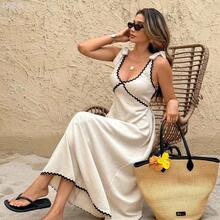 yonghongmaoyi1  Frenchy Vestido casual de media longitud sin mangas con detalle de nudo para vacaciones de mujer - Burdeos - Ver 2