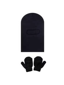 3pcs Kids Winter Hat & Gloves Set, Warm Knitted Hooded Hat, Knitted Gloves, Solid Color, Toddler Gloves For Girls & Boys, Elastic Knitted Gloves, Suitable For Kids & Toddlers Winter Warmth - 3pcs - View 9