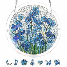 Acrylic Puzzles Suncatcher Window Hanging, 83 Pieces 7.4 Inch Sun Catcher Acrylic Puzzles Garden Decoration For Women Men Mom Birthday Gift Home Decor (Dawn Flower) - Azure Bloom Whisper - 查看 10
