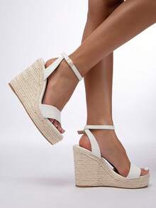 Women's Platform Sandals High Heels, Summer Breathable Casual High Heel Shoes For Walking, Students, Elegant Comfortable Holiday Beach Wedge Sandals - White - View 2