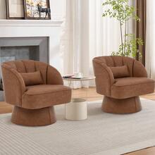 Beaully 1 PC Modern Swivel Barrel Accent Chair, 360° Velvet Upholstered Armchair With Striped Backrest & Plush Padding, Comfy Round Lounge Chair For Living Room, Bedroom, Reading Nook - PU | Retro Dark Brown - View 7