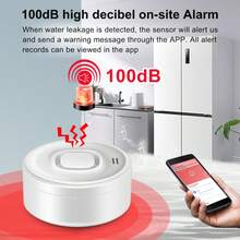 100dB WiFi 水漏感測器 智慧家居漏水偵測器 淹水警報器 溢水安全防護 支援 Tuya App (2*AAA 電池不含) - 白色 - 查看 5