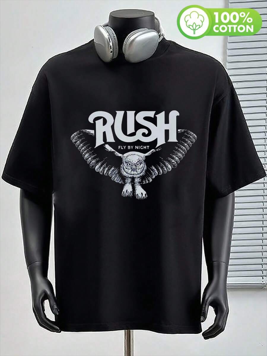 Camiseta Novedosa para Hombre Rush Fly Night, Camiseta de Cumpleaños para Él, Estampado de Dibujos Animados de Moda, Camiseta para Hombre, Camiseta Novedosa para Hombre Confeccionada en Algodón de Excepcional Suavidad, Presenta un Estilo Urbano Relajado Y2K con Corte de Hombro Caído, una Silueta Moderna Perfecta. - Negro - Ver 1