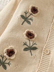 Girls' Knitted Flower Sweater Long Sleeve Back To School Season - Apricot - View 5