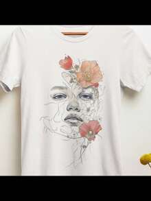 Floral T-Shirt - Abstract Art - Single Line - 100% Cotton - Unisex, Loose Fit Retro Tee - Back - View 1