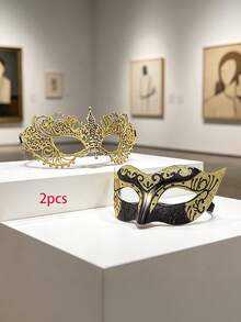2件組情侶化裝舞會面具 蕾絲女王面具 威尼斯嘉年華萬聖節面具 舞會情侶面具 性感化裝面具 情侶禮物 - 彩色 - 查看 11