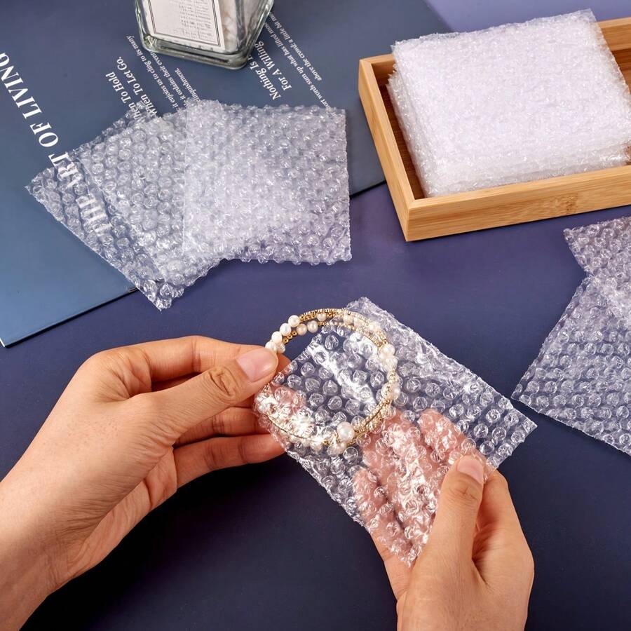 50pcs Transparent Plastic Bubble Packaging Bags, Reusable, Uncoated Durable Material, Transparent Visible Design, Shockproof Bags, Suitable For Jewelry Display, Small Item Shipping And Transport, Accessory Storage, Ideal For Small Business Daily Use - Multicolor - View 1