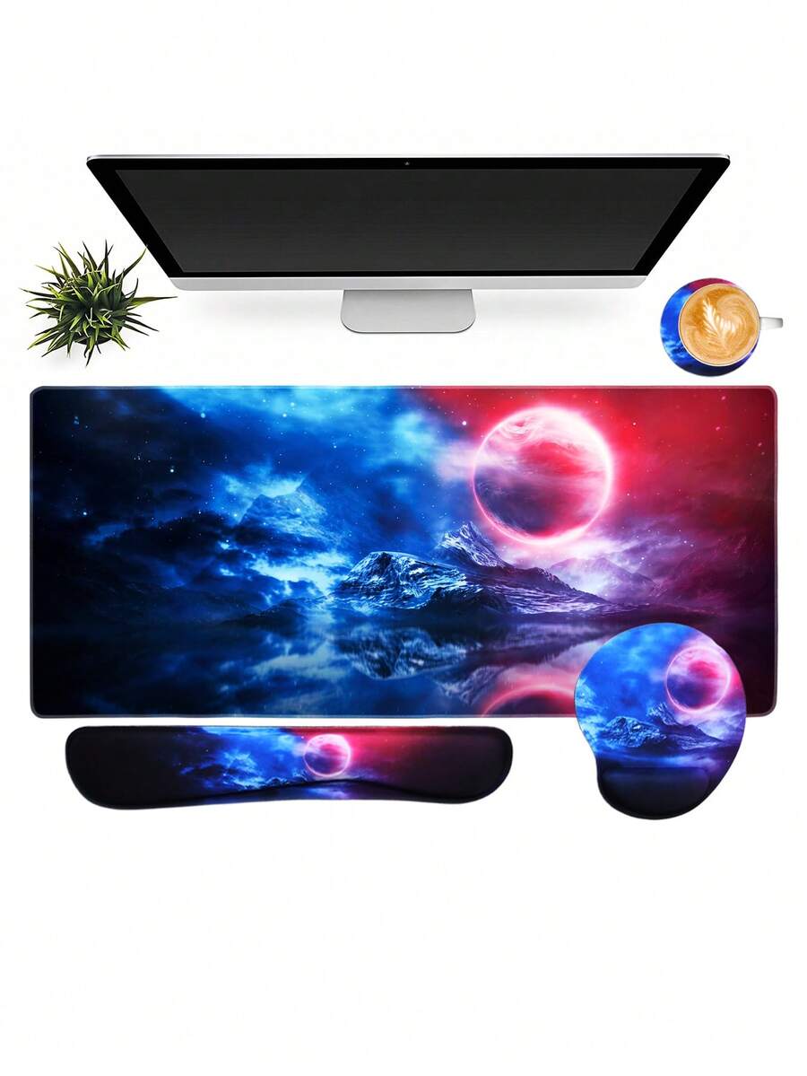 Game Mouse Pad Set, 4Pcs Large Table Pad+Wrist Mouse Pad+Keyboard Pad+Coaster, Non-Slip Rubber Base, Waterproof, Suitable For Office And Games - View 1