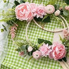 Yuejia 1 Bunch New Style Dahlia & Peony Artificial Flower Bouquet, Semi-Circular Decoration, Suitable For Living Room Multi-Scene Decor - Pink - View 4